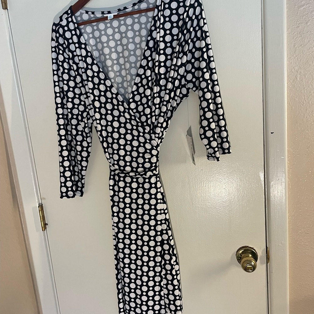 LuLaRoe Black and White Dot Wrap Dress NWT